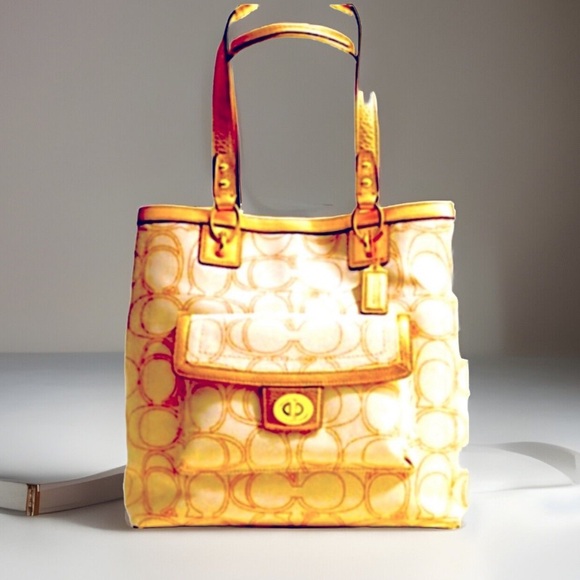 Coach Penelope Metallic Gold Linen Tote - Picture 1 of 4